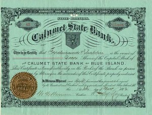 Calumet State Bank of Blue Island - Stock Certificate